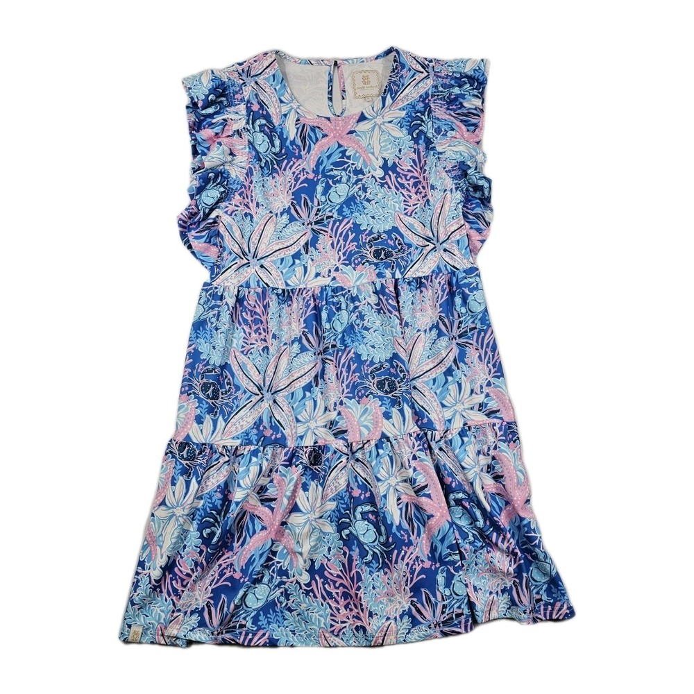 Simply Southern S Tiered Midi Ruffled Sleeveless Reef Dress Crabs Coral Flowers